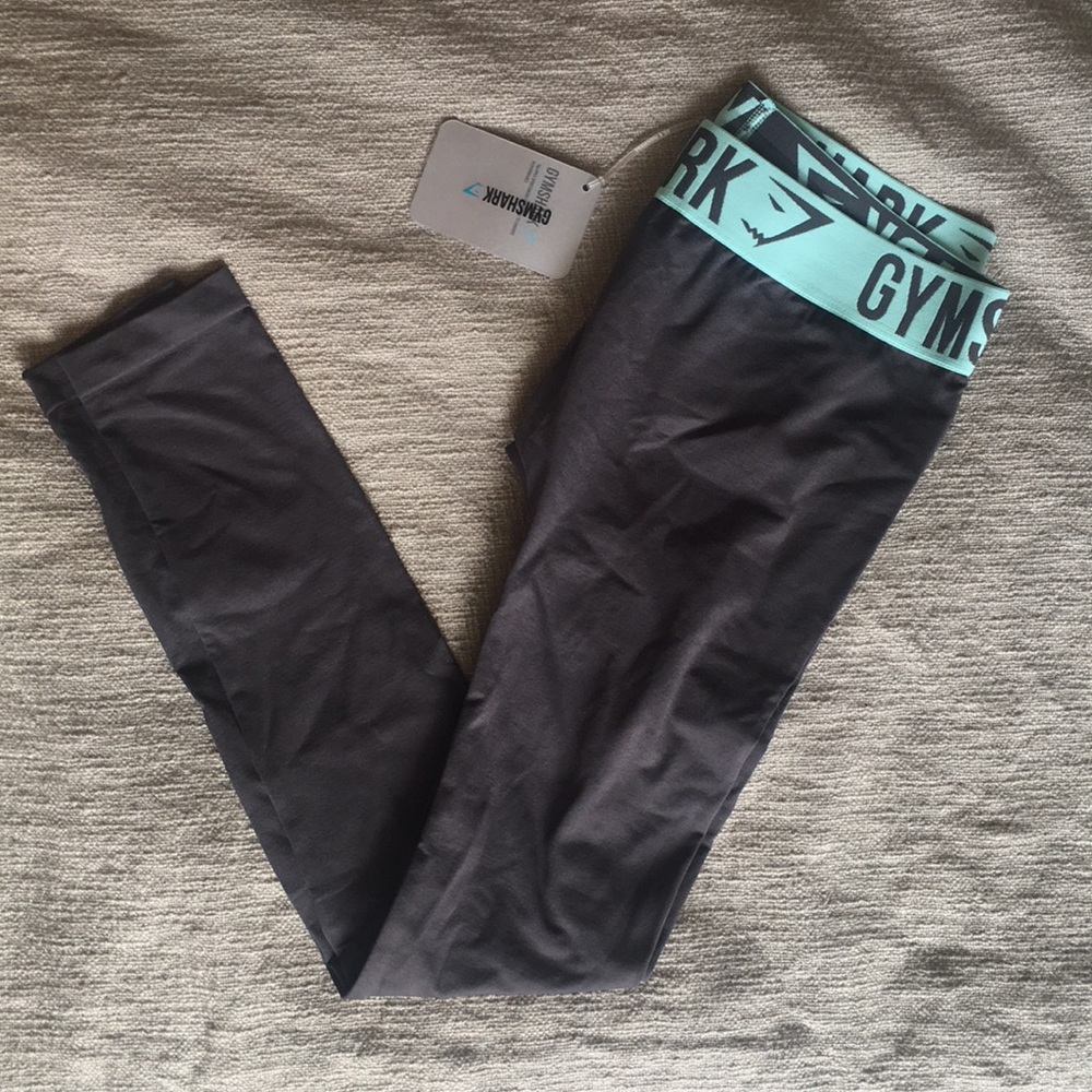 BNWT charcoal/turquoise gym shark fit leggings